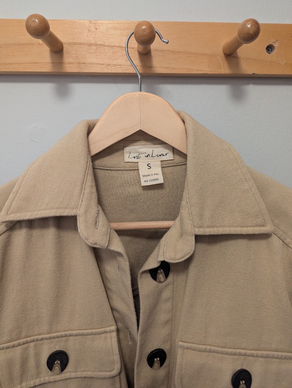 Beige Button-Up Oversized Jacket (Shacket) - Picture 2 of 3